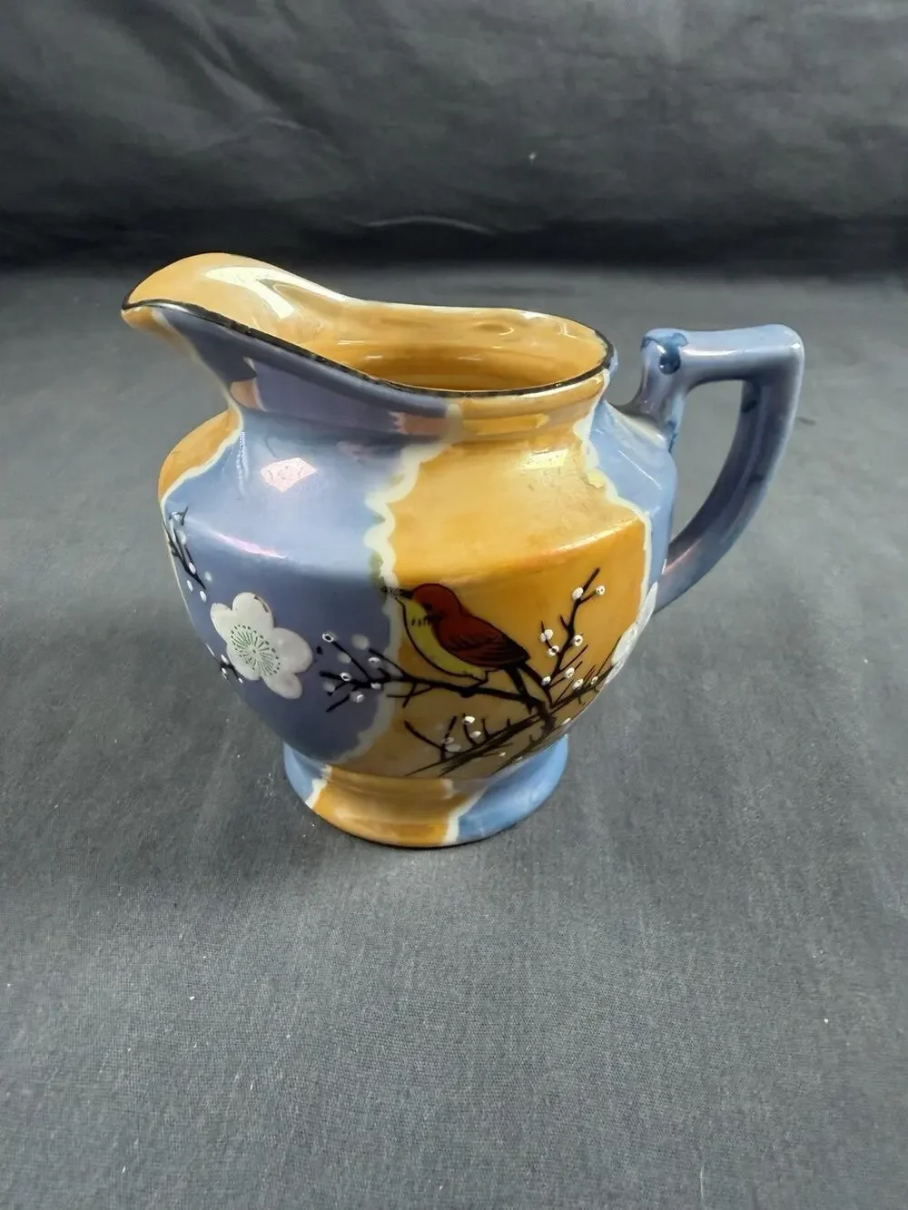 Vintage Japanese Lusterware Hand Painted Creamer Cardinal Cherry Blossoms